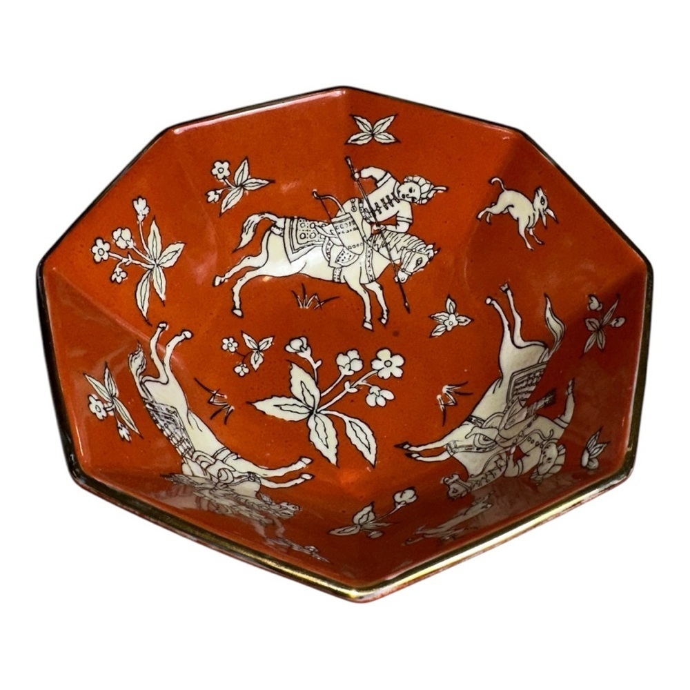 Japanese Kutani Ware porcelain Bowl Fan-Shaped Plate Set Horse Rider Design - Picture 9 of 11